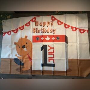 Happy Birthday Canada Day July 1 Backdrop, 5 x 7, beaver mascot and Canadian